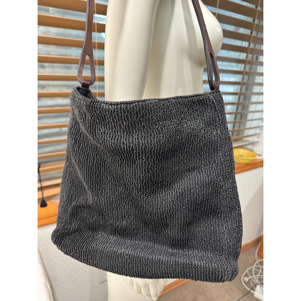 HOBO International Raffia Straw Woven Purse Shoulder Bag Medium Leather Strap